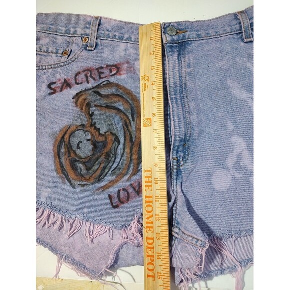 Denim Levi HOT PANTS SHORT Shorts LARGE Cutoff Frayed Hippie Distressed VTG Sz18 - Picture 7 of 8